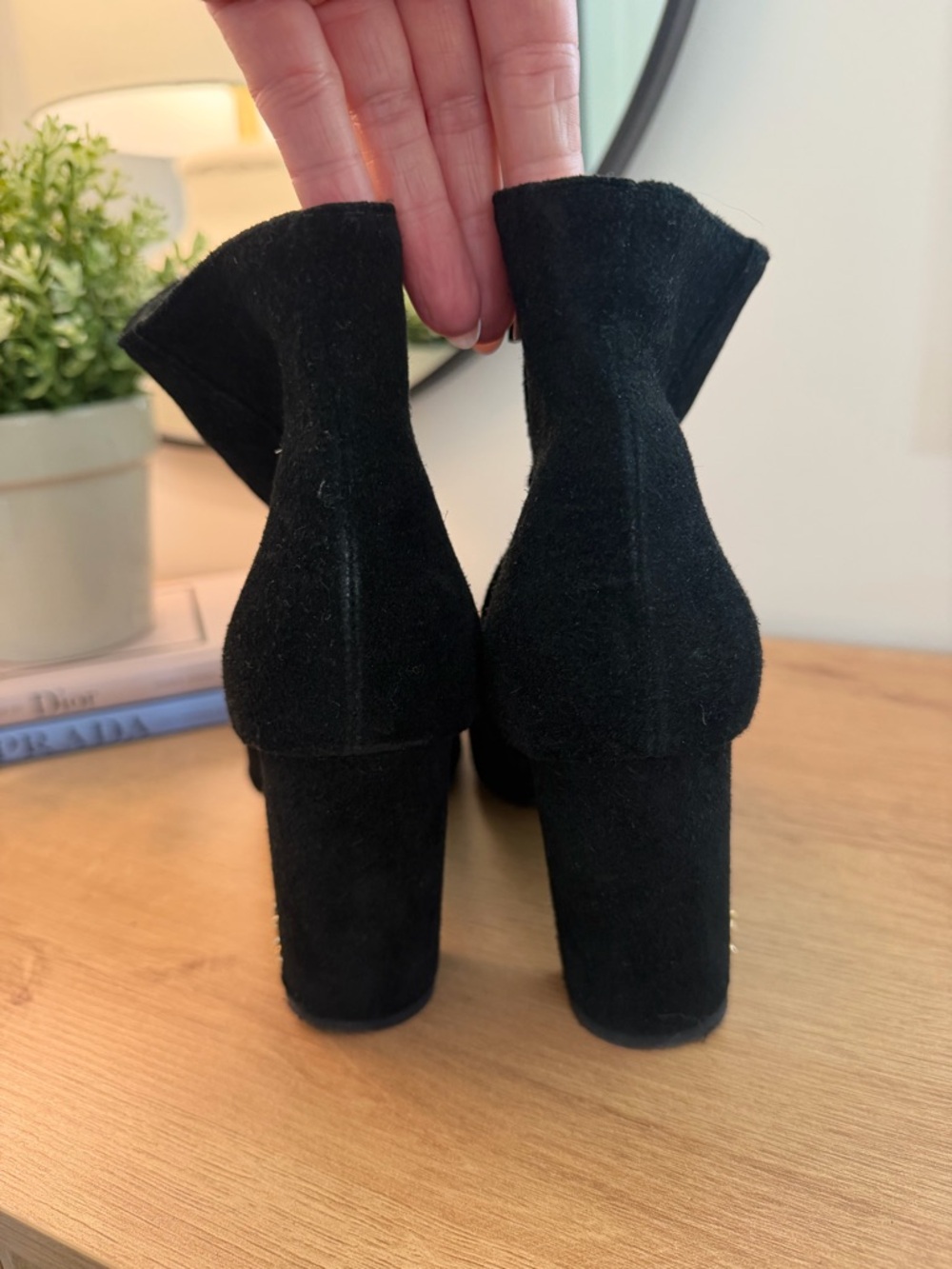 Yves Saint Laurent Black Suede Ankle Booties with Gold Logo - Picture 2 of 6